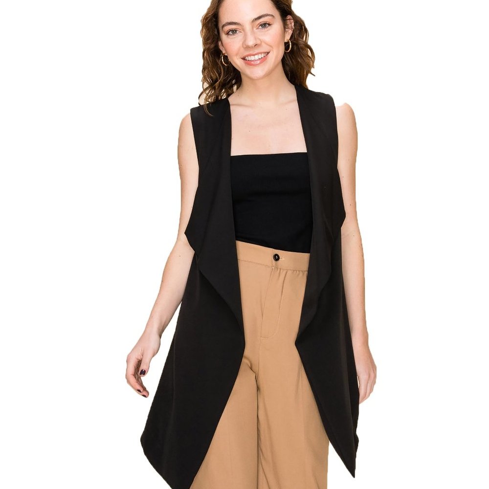 Womens Open Front Black Blazer Suit Jacket Vest